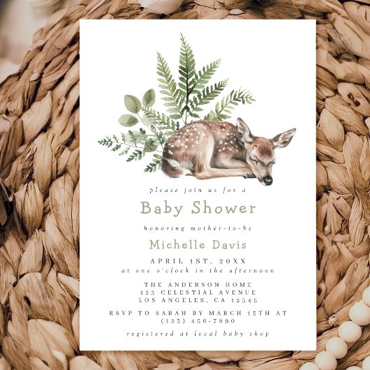 Invitation Watercolor Baby shower de cerfs de bois