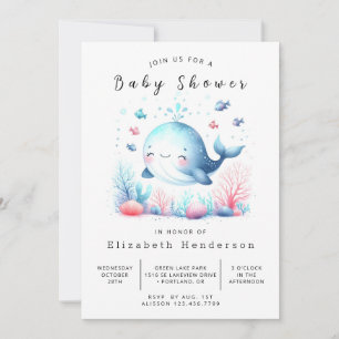 Invitation Watercolor Baby shower en ligne baleines