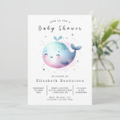 Invitation Watercolor Baby shower en ligne baleines (Debout devant)