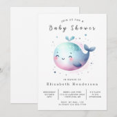 Invitation Watercolor Baby shower en ligne baleines (Devant / Derrière)