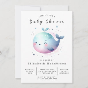 Invitation Watercolor Baby shower en ligne baleines