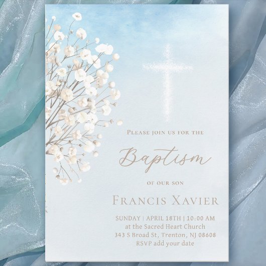 Invitation watercolor baby's breath | Baptism baby boy
