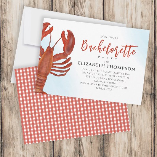 Invitation Watercolor Bachelorette Party Red Lobster Coastal