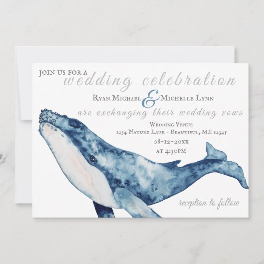 Invitation Watercolor Baleine à bosse Mariage de plage nautiq (Devant)