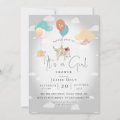 Invitation Watercolor Balloon Puppy Baby Girl Shower (Devant)