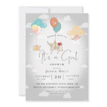 Watercolor Balloon Puppy Baby Girl Shower