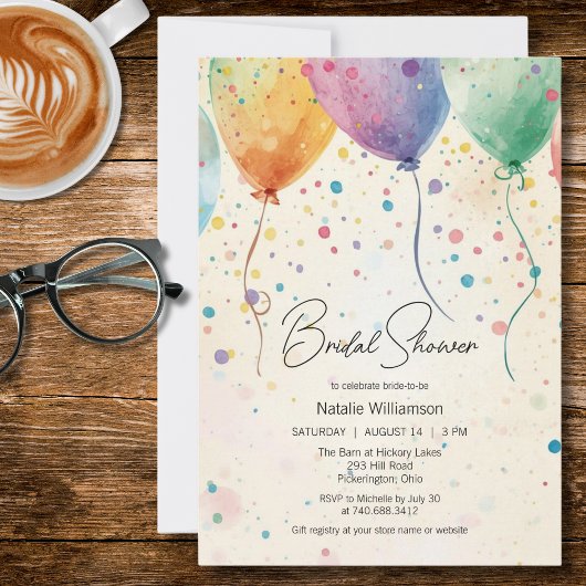 Invitation Watercolor Balloons Bridal Shower 