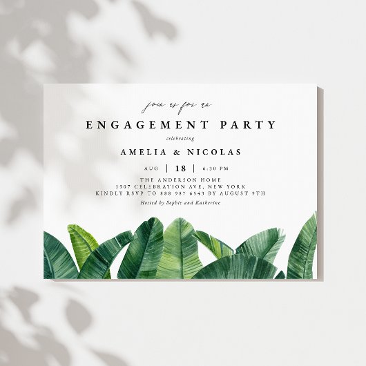 Invitation Watercolor Banana Palm Feuilles