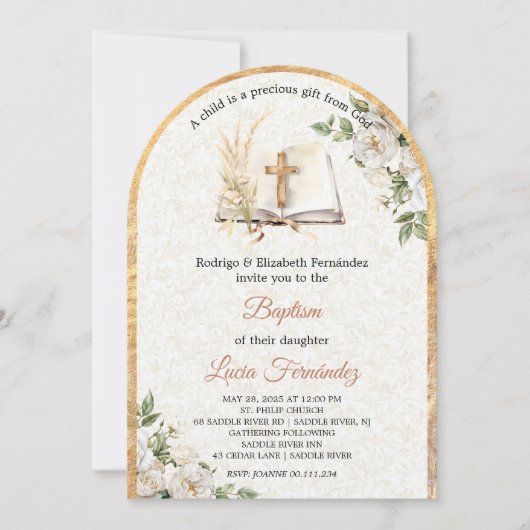 Invitation Watercolor Baptism Greenery Gender Neutral (Devant)