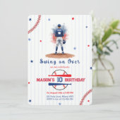 Invitation Watercolor Baseball Player Boy 10th Birthday (Debout devant)