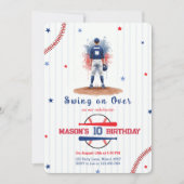 Invitation Watercolor Baseball Player Boy 10th Birthday (Devant)