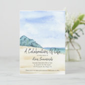 Invitation Watercolor Beach Avec Photo Célébration De La Vie (Debout devant)