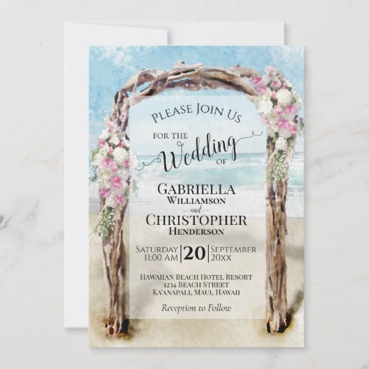 Invitation Watercolor Beach Bois flottant Arc Mariage (Devant)