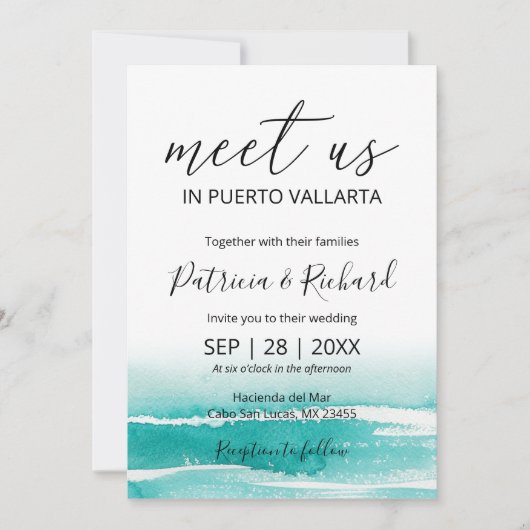 Invitation Watercolor Beach Caraïbes Destination Mariage (Devant)