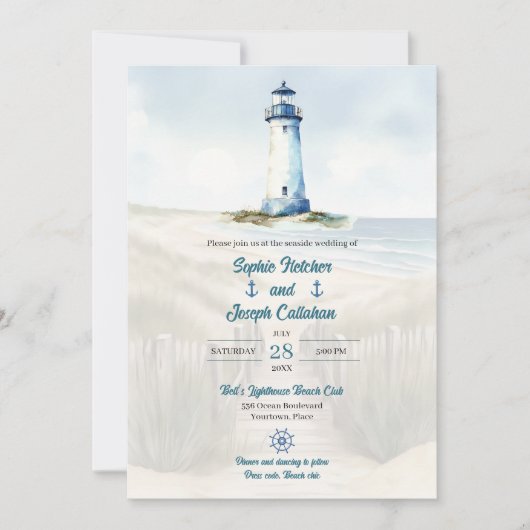 Invitation Watercolor Beach, Coastal New England Wedding (Devant)
