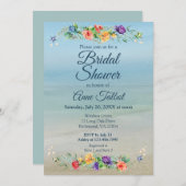 Invitation Watercolor Beach Fête des mariées florale (Devant / Derrière)