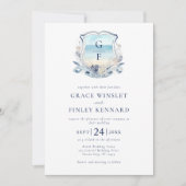 Invitation Watercolor Beach Monogramme Mariage Crest (Devant)