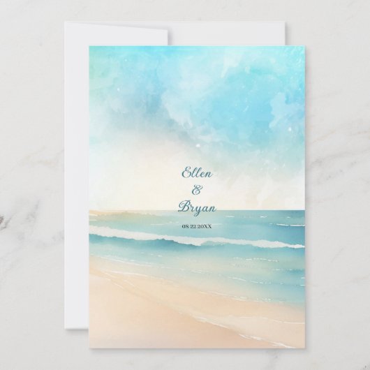 Invitation Watercolor Beach Oars Mariage Insérer Réception (Dos)
