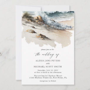 Invitation Watercolor Beach Ocean Coastal Mariage