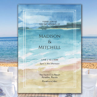 Invitation Watercolor Beach Ocean Destination Mariage