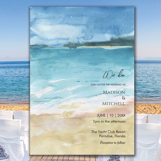 Invitation Watercolor Beach Ocean Destination Mariage