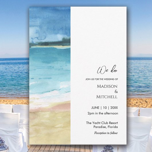 Invitation Watercolor Beach Ocean Destination Mariage