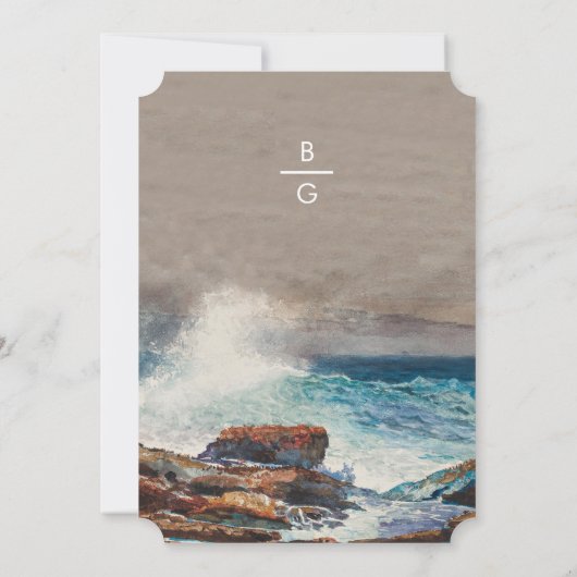 Invitation Watercolor Beach Ocean Waves Monogram Mariage (Dos)