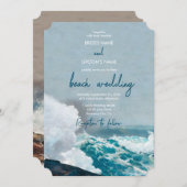 Invitation Watercolor Beach Ocean Waves Monogram Mariage (Devant / Derrière)