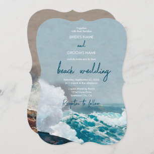 Invitation Watercolor Beach Ocean Waves Monogram Mariage