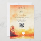 Invitation Watercolor Beach Orange Sunset QR Code Mariage (Dos)