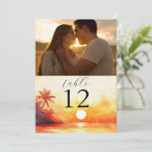Invitation Watercolor Beach Orange Sunset Table de photos (Debout devant)