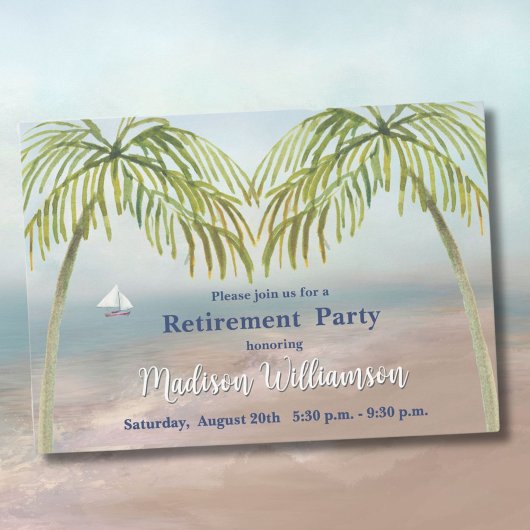 Invitation Watercolor Beach Palm Trees Retraite Party