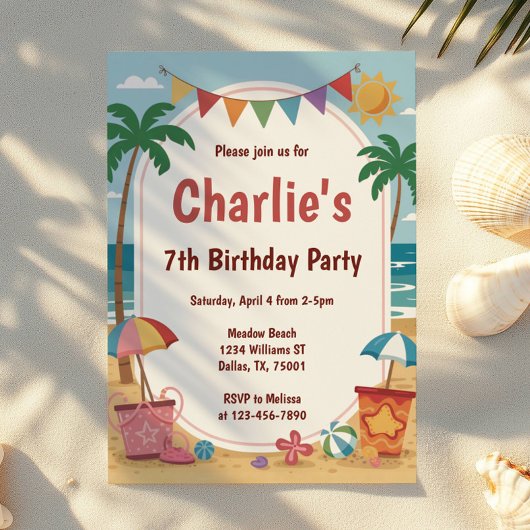 Invitation Watercolor Beach Party Anniversaire de enfant