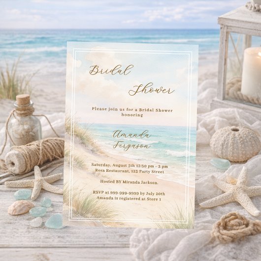 Invitation Watercolor beach sand dunes Bridal Shower