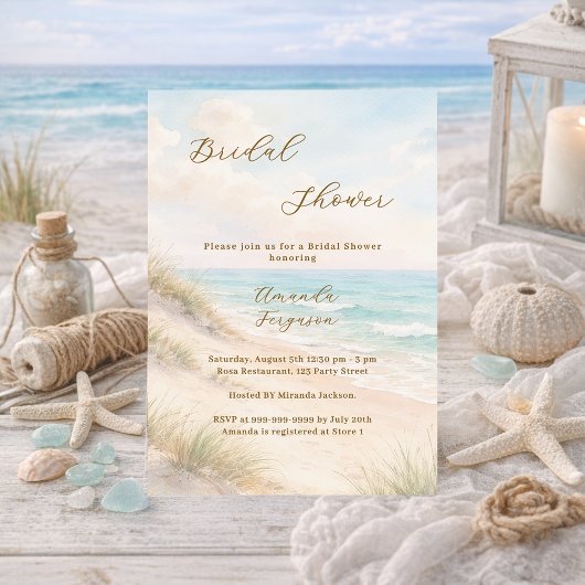 Invitation Watercolor beach sand dunes Bridal Shower
