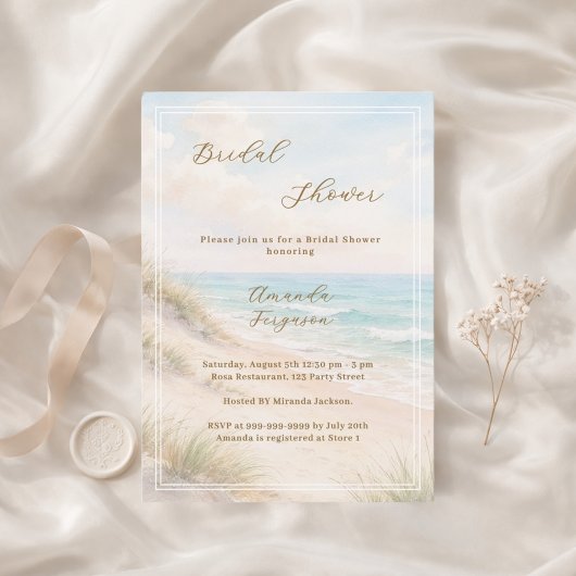 Invitation Watercolor beach sand dunes Bridal Shower