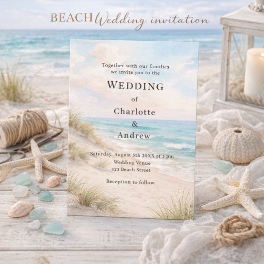 Invitation Watercolor beach sand dunes wedding