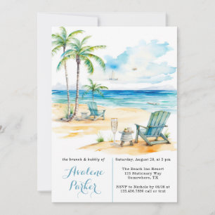 Invitation Watercolor Beach Scène Brunch & Bubbly