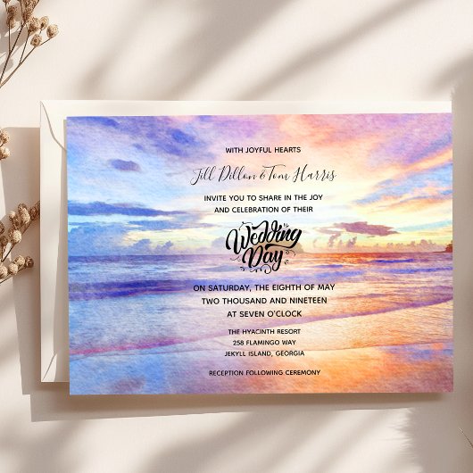 Invitation Watercolor Beach Sunrise Wedding Day