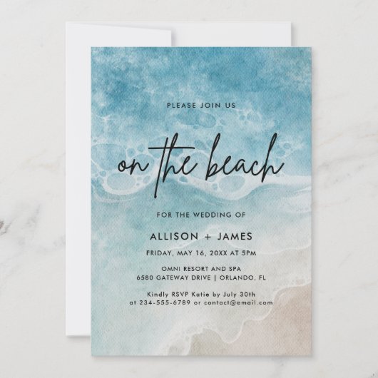Invitation Watercolor Beach Sur La Plage Mariage (Devant)