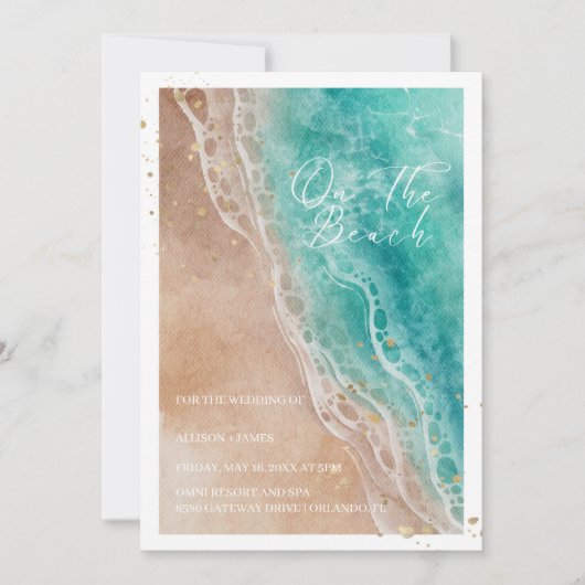 Invitation Watercolor Beach Sur La Plage Mariage (Devant)
