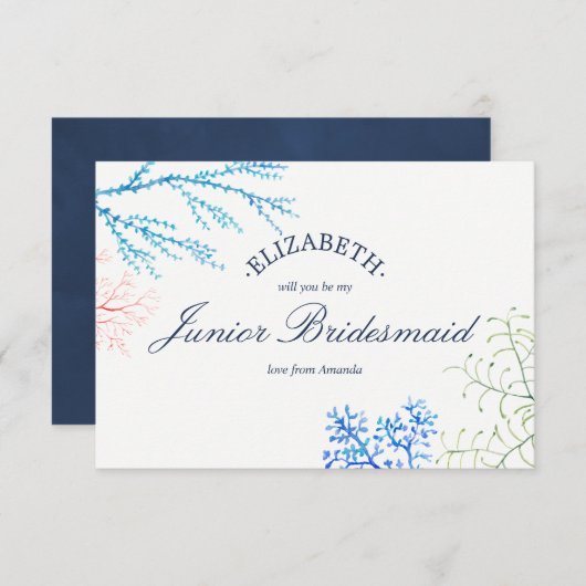 Invitation Watercolor Beach Thème Be My Junior Bridesmaid (Devant / Derrière)