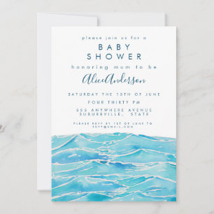 Invitation Watercolor Beach Waves Coast Peninsula Baby shower