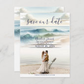 Invitation Watercolor Beach Waves Coastal Save the Date Photo (Devant / Derrière)