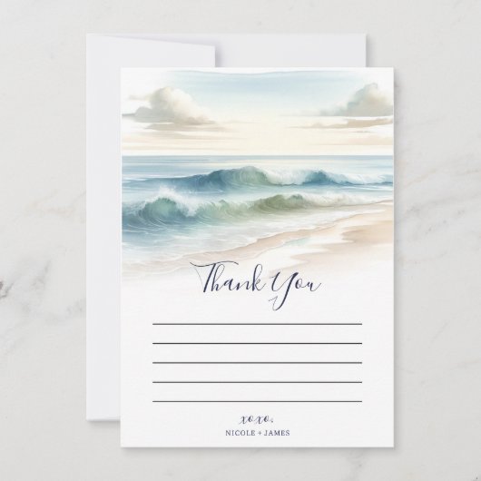 Invitation Watercolor Beach Waves Rustic Coastal Merci (Devant)