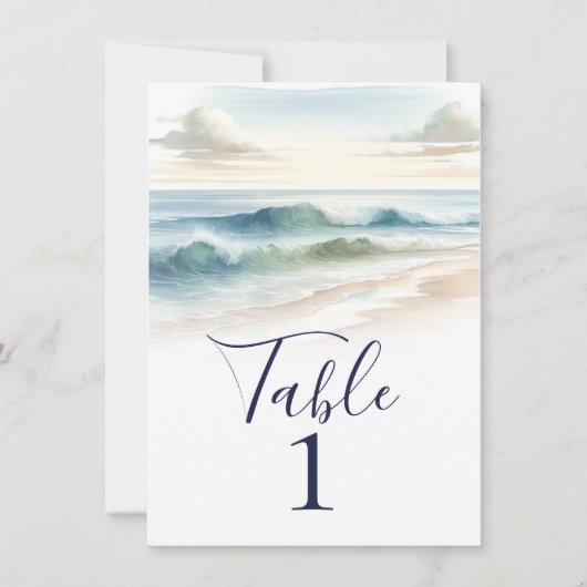 Invitation Watercolor Beach Waves Rustic Mariage Numéro de ta (Devant)