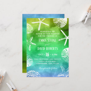 Invitation Watercolor Beach Wedding Starfish Seashell