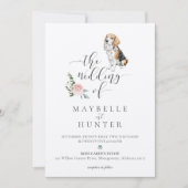 Invitation Watercolor Beagle Dog Pet & Floral Pink Rose (Devant)