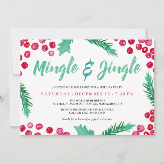 Invitation Watercolor Berries Mingle & Jingle (Devant)