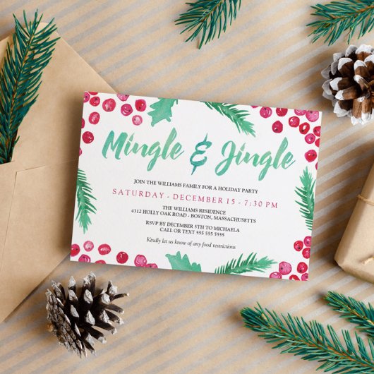 Invitation Watercolor Berries Mingle & Jingle